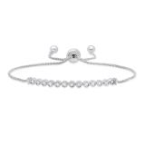 0.15 Carat (ctw) White Diamond Illusion Set Dainty Adjustable Bolo Bracelet 925 Sterling Silver