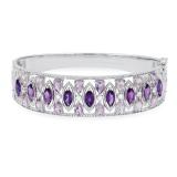 Marquise & Pear Amethyst with Round White Sapphire Ladies Bangle Bracelet 925 Sterling Silver