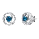 5 mm Round London Blue Topaz with White Diamond Accents Halo Stud Earrings 925 Sterling Silver