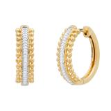 0.11 Carat (ctw) Round White Diamond Ladies Beaded Style Huggies Hoop Earrings 925 Sterling Silver