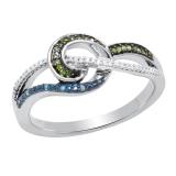 0.11 Carat (ctw) Round Blue Green & White Diamond Multi Colour Knot Ladies Ring Sterling Silver
