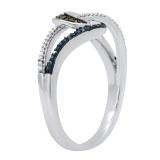 0.11 Carat (ctw) Round Blue Green & White Diamond Multi Colour Knot Ladies Ring Sterling Silver
