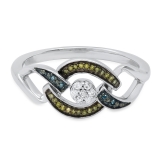 0.11 Carat (ctw) Round Blue, Green & White Diamond Knot Promise Ring in 925 Sterling Silver