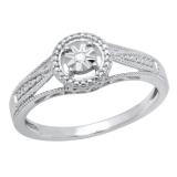 Round White Diamond Accents Illusion Set Halo Style Art Deco Wedding Ring 925 Sterling Silver
