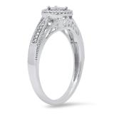Round White Diamond Accents Illusion Set Halo Style Art Deco Wedding Ring 925 Sterling Silver