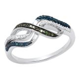 0.11 Carat (ctw) Blue Green & White Diamond Infinity Twisted Engagement Ring 925 Sterling Silver
