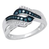 0.35 Carat (ctw) Round Blue & White Diamond Split Shank Double Twisted Engagement Ring for Women in 925 Sterling Silver