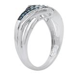 0.35 Carat (ctw) Round Blue & White Diamond Split Shank Double Twisted Engagement Ring for Women in 925 Sterling Silver
