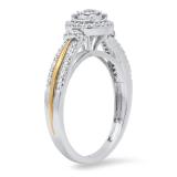 0.25 Carat (ctw) White & Yellow Gold Plated Sterling Silver Round Diamond Ladies Flower Wedding Ring
