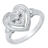 Round Diamond Accents Triple Heart With Side Plain Hearts Illusion Ring For Ladies Sterling Silver