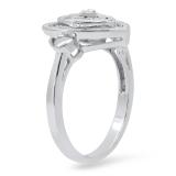 Round Diamond Accents Triple Heart With Side Plain Hearts Illusion Ring For Ladies Sterling Silver