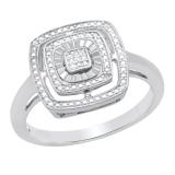 Round Diamond Accents Illusion Set Square Shaped Art Deco Wedding Ring For Ladies Sterling Silver
