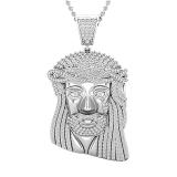 1.50 Carat (ctw) Round Diamond Jesus Christ Face Crown Pendant for Men 1 1/2 CT, 925 Sterling Silver