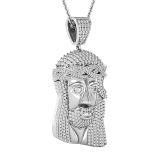 1.50 Carat (ctw) Round Diamond Jesus Christ Face Crown Pendant for Men 1 1/2 CT, 925 Sterling Silver