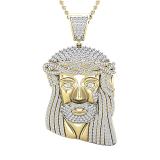 1.50 Carat (ctw) Round Diamond Jesus Christ Face Crown Pendant for Men 1 1/2 CT, 10K Yellow Gold