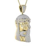 1.50 Carat (ctw) Round Diamond Jesus Christ Face Crown Pendant for Men 1 1/2 CT, 10K Yellow Gold