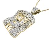 1.50 Carat (ctw) Round Diamond Jesus Christ Face Crown Pendant for Men 1 1/2 CT, 10K Yellow Gold
