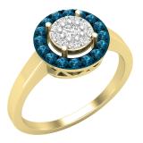 0.40 Carat (ctw) Round Blue & White Diamond Cluster Floral Engagement Ring for Her 14K Yellow Gold