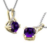 7X7 mm Cushion Amethyst & 0.02 ct Round White Diamond Swirl Spilt Shank Ladies Pendant with Silver Chain 18 Inch | 10K Yellow Silver