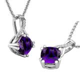 7X7 mm Cushion Amethyst & 0.02 ct Round White Diamond Swirl Spilt Shank Ladies Pendant with Gold Chain 18 Inch | 18K White Gold