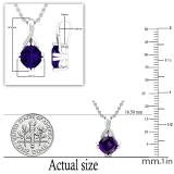 7X7 mm Cushion Amethyst & 0.02 ct Round White Diamond Swirl Spilt Shank Ladies Pendant with Gold Chain 18 Inch | 18K White Gold