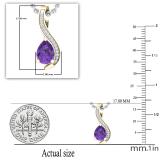 7X5 MM Pear Amethyst Round White Diamond Ladies Swirl Stunning Teardrop Pendant | 10K Yellow Gold