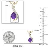 7X5 MM Pear Amethyst Round White Diamond Ladies Swirl Stunning Teardrop Pendant | 10K Yellow Gold