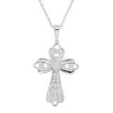 0.10 Carat (ctw) Round White Diamond Ladies Cross Charm Religious Pendant 1/10 CT | 925 Sterling Silver