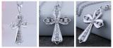 0.10 Carat (ctw) Round White Diamond Ladies Cross Charm Religious Pendant 1/10 CT | 925 Sterling Silver