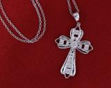0.10 Carat (ctw) Round White Diamond Ladies Cross Charm Religious Pendant 1/10 CT | 925 Sterling Silver