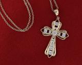 0.10 Carat (ctw) Round White Diamond Ladies Cross Charm Religious Pendant 1/10 CT | 10K Yellow Gold