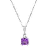 7 MM Originative Cushion Amethyst & White Diamond Ladies Stunning Pendant, 925 Sterling Silver