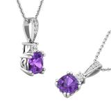 7 MM Originative Cushion Amethyst & White Diamond Ladies Stunning Pendant, 925 Sterling Silver