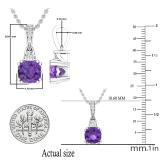 7 MM Originative Cushion Amethyst & White Diamond Ladies Stunning Pendant, 925 Sterling Silver