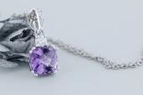 7 MM Originative Cushion Amethyst & White Diamond Ladies Stunning Pendant, 925 Sterling Silver