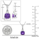7 MM Originative Cushion Amethyst & White Diamond Ladies Stunning Pendant, 925 Sterling Silver