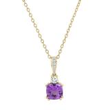 7 MM Originative Cushion Amethyst & White Diamond Ladies Stunning Pendant, 10K Yellow Gold