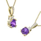 7 MM Originative Cushion Amethyst & White Diamond Ladies Stunning Pendant, 10K Yellow Gold