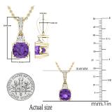 7 MM Originative Cushion Amethyst & White Diamond Ladies Stunning Pendant, 10K Yellow Gold