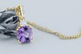 7 MM Originative Cushion Amethyst & White Diamond Ladies Stunning Pendant, 10K Yellow Gold