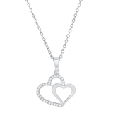 0.15 Carat (ctw) White Diamond Ladies Trendy Double Heart Shaped Pendant | 925 Sterling Silver
