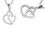 0.15 Carat (ctw) White Diamond Ladies Trendy Double Heart Shaped Pendant | 925 Sterling Silver
