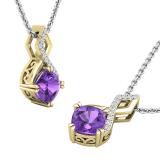 6 MM Cushion Cut Amethyst & White Diamond Ladies Stunning Pendant | 18K Yellow Gold