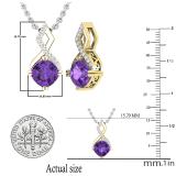 6 MM Cushion Cut Amethyst & White Diamond Ladies Stunning Pendant | 18K Yellow Gold