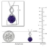 6 MM Cushion Cut Amethyst & White Diamond Ladies Stunning Pendant | 925 Sterling Silver