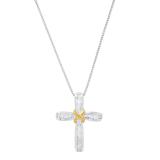 0.25 Carat (ctw) Baguette Diamond Cross Pendant 1/4 CT, White & Yellow Gold Plated Sterling Silver
