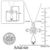Ladies Antique Design Cross Pendant with Round Diamond Accents in Silver Chain, 925 Sterling Silver
