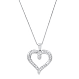 0.20 Carat (ctw) Round & Baguette Diamond Ladies Heart Tilted Pendant 1/5 CT 925 Sterling Silver