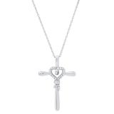 0.10 Carat (ctw) Round Diamond Heart Cross Religious Pendant for Her 1/10 CT 925 Sterling Silver
