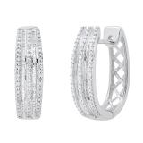 0.50 Carat (ctw) Round & Baguette Diamond Hoops & Huggies Earrings 1/2 CT | 925 Sterling Silver